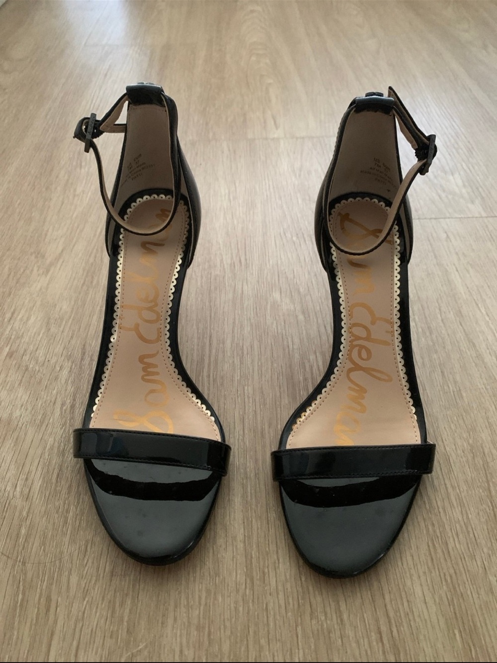 Sam Edelman Black Patent Ankle-Strap Heels